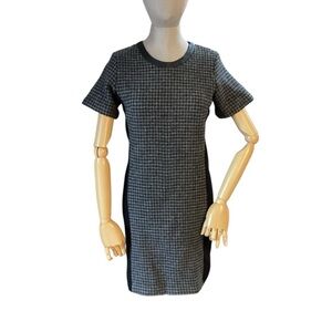 J Crew Wool w/ Leather Trim Dress, Houndstooth, short sleeve, size 8,